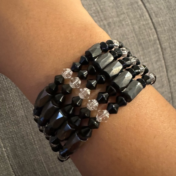 ⚜️3 for $30⚜️ Vintage Hematite Magnetic Wrap Bracelet Black Crystal **Flaw - Picture 10 of 11